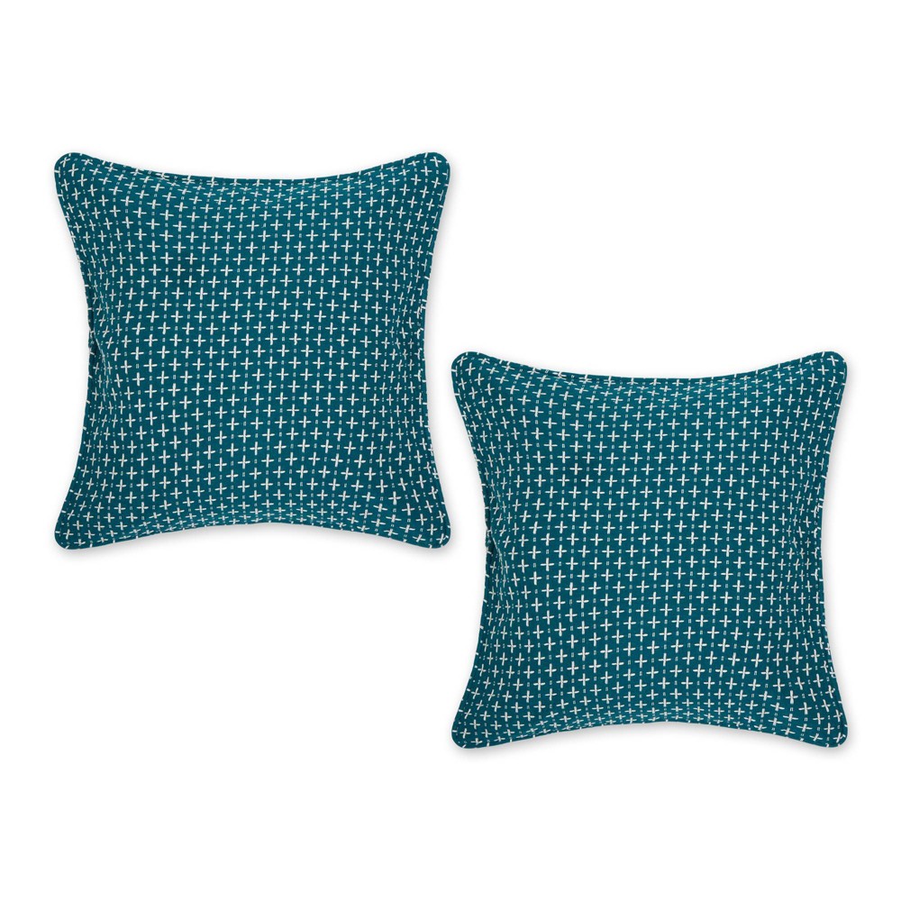 Photos - Pillow 2pc 18"x18" Dobby Plus Recycled Cotton Square Throw  Cover Teal - De