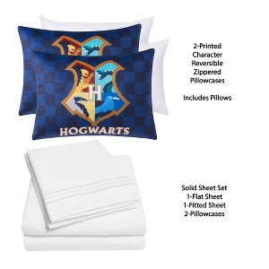 Kids' Harry Potter Hogwarts Pillow with Bonus Solid Sheet Set - 1 of 4