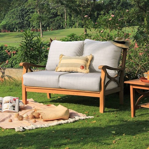 Caterina Teak Patio Sofa With Cushion - Beige - Cambridge Casual : Target