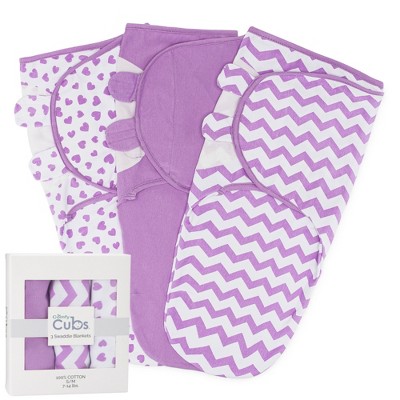 Image of Swaddle Blankets for Baby Girl & Boy 3 Pack Sleep Sack Velcro by Comfy Cubs  (Large 3-6 Months, Purple)