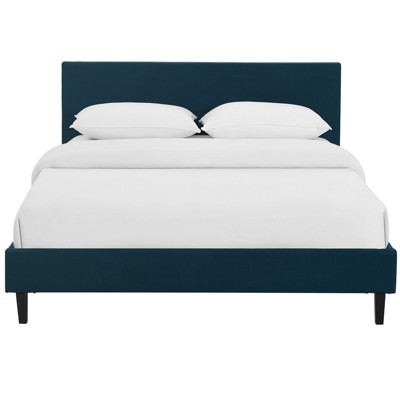 Anya Azure Blue Queen Upholstered Wood Frame Bed with Slatted Support