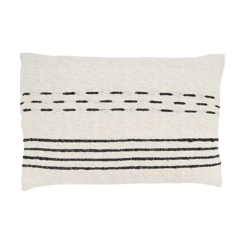 Saro Lifestyle Sleek Dash and Stripe Down Filled Throw Pillow, Beige, 16"x24" - image 1 of 3