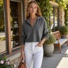 Knit & Lounge Women’s Cropped Pullover Sweatshirt Long Sleeve Raw Hem Collar Placket Detail Casual Loungewear Top - 2 of 4