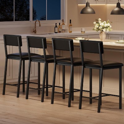 Bar Stools Set of 4, 25" Counter Height PU Leather Barstools with Backrest & Footrest, Tall Armless Bar Chairs for Dining Room