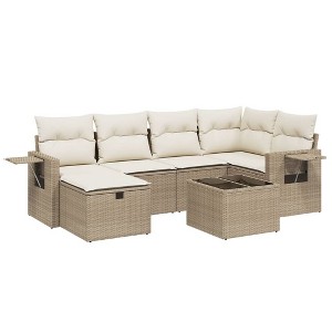 vidaXL Garden Sofa Set Beige Poly Rattan Large Modular Garden Sofa Set - 1 of 4