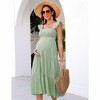 BLUEMING Maternity Dress Summer Ruffled Highwaist Dress with Mini Cap Sleeve Shirred A-Line Midi Dress Floral Sundress - 2 of 4