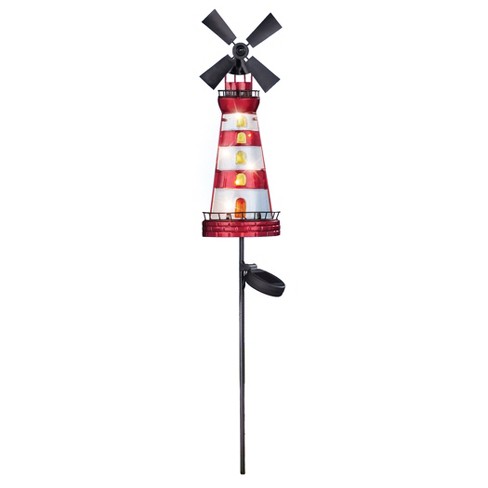 Collections Etc Solar Lighthouse Wind Spinner Garden Stake 5 X 2.25 X ...