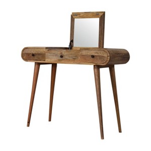 Solid Wood Walnut Dressing Table with Foldable Mirror - 1 of 4