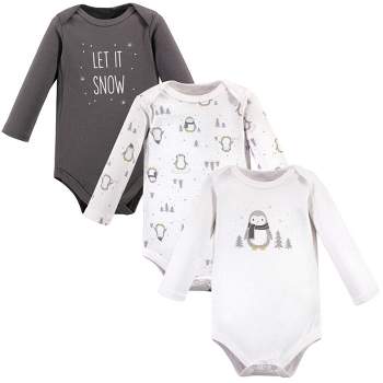 Hudson Baby Unisex Baby Cotton Long-Sleeve Bodysuits, Gray Penguin