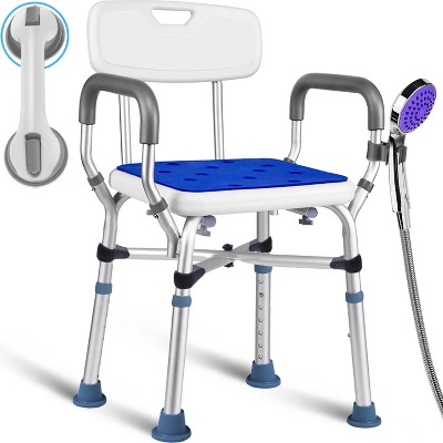 Musment Shower Chair, Shower Stool with Shower Grab Bar for Bathtub , Adjustable Shower Seat Supports up to 500 lbs., White