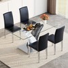 5-Piece Dining Set with Tempered Glass Table and 4 PU Armless Chairs - 2 of 4