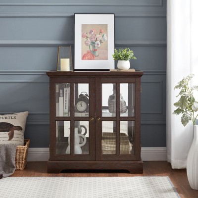NicBex Bookcases for Living Room 4-tier 31.5" W Glass Display Cabinet Storage Bookcase Collectors Showcase with Flip-up Glass Doors for Office