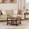 Round Coffee Table for Living Room Rustic Center Table with Storage Shelf Wood Circle Coffee Table - 3 of 4