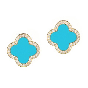 Adornia 14k Gold Plated Turquoise Halo CZ Clover Stud Earrings - 1 of 4