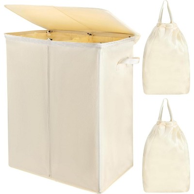 154L Double Laundry Hamper with Lid and 2 Removable Laundry Bags, Large Collapsible 2 Dividers Dirty Clothes Basket with Handles