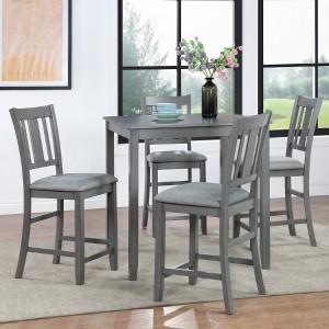 Lyngins 5-Piece Counter Height Dining Table Set – Square Table & 4 Upholstered Armless Chairs, X-shaped Backrest, Wooden Kitchen Table Set for 4 - 1 of 4
