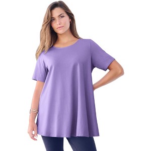 Roaman's Plus Size Cotton Ultimate Swing Tee With Keyhole Back - 1 of 4
