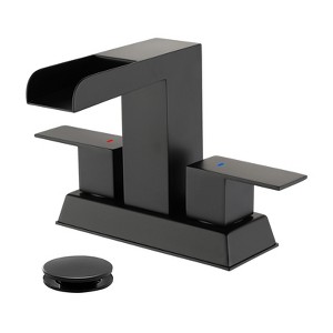 Cobbe Bathroom Faucet 4-Inch Double Handle with Pop-Up Drain and Supply Hoses Centerset Vanity Sink Faucets Matte Black - 1 of 4