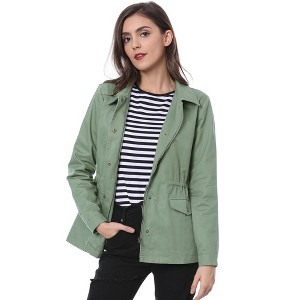 INSPIRE CHIC Women's Drawstring Waist Flap Pockets Lightweight Utility Jacket - 1 of 4