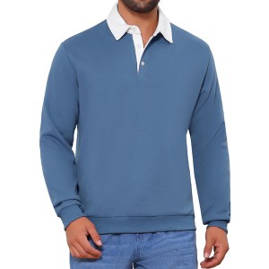 INSPIRE CHIC Men's Contrast Collared Long Sleeves Pullover Polo Sweatshirt - 1 of 4