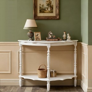 Hostack 42'' Retro Curved Console Table with Cloud Design Top and Open Shelf Solid Wood Frame and Legs, Milk White - 1 of 4