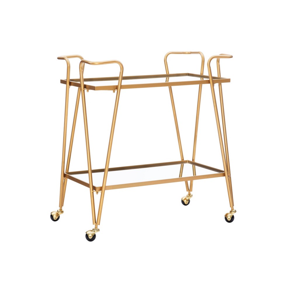 Photos - Kitchen System Linon Mid-Century Modern Metal Frame Bar Cart: 2 Mirrored Shelves & Locking Wheels 