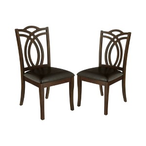 Set of 2 Eltonwood Fancy Back Carving Padded Leatherette Side Chair Dark Walnut - ioHOMES, Brown