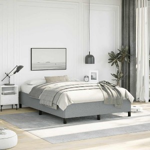 Bed Frame Light Grey Polyester, Plywood, Engineered Wood Full - 1 of 4