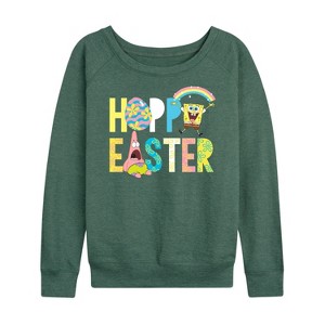 Women's - SpongeBob Squarepants - Hoppy Easter Icons Lightweight French Terry Wide Neck Long Sleeve Shirt - 1 of 4