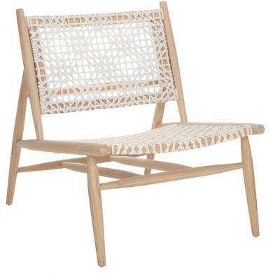 Transitional Bandelier Armless Chair in Light Natural Wood & White Leather