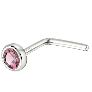 Jewelry Avalanche 22G 14K Gold Bezel-set Pink Tourmaline L-shape Nose Stud - 1 of 3