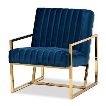 Janelle Velvet Fabric Upholstered Living Room Accent Chair Royal Blue/Gold - Baxton Studio