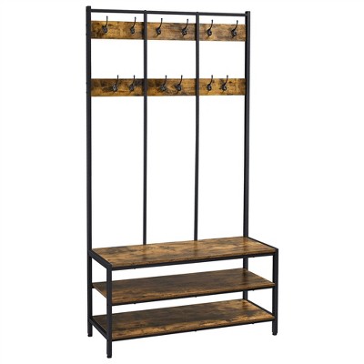 Yaheetech 73"H 3-IN-1 Hall Tree with 2 Shelves & 24 Hooks for Entryway/Hall, Rustic Brown