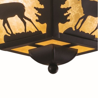 Burnished Bronze Rustic Deer Flush Mount Ceiling Light with Tiffany Glass