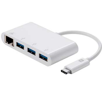 Monoprice USB-C 3-Port USB Hub - White With Wired Gigabit Ethernet Port,  USB 3.0 Speeds - Select Series