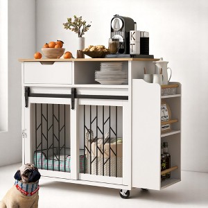 Multifunctional Dog Crate Furniture, Kitchen Island End Table with Storage for Kitchen or Dining Room, Sliding Doors & Wheels for Small to Medium Dogs - 1 of 4