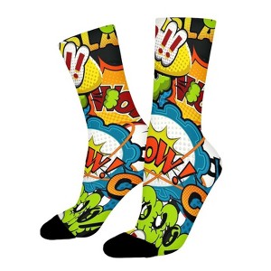 Comics Speech Bubbles Beep Wow Women Printed Crew Socks Funny Funky Socks Soft Polyester Novelty Gifts for Artists Men - 1 of 1