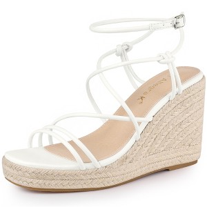 Allegra K Women's Platform Lace Up Wedges Heels Espadrille Sandals - 1 of 4