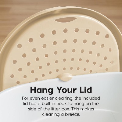 White and Beige Top Entry Cat Litter Box with Scoop
