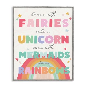 Stupell Industries Fairies Unicorns Mermaids and Rainbows Whimsical Design Framed Giclee Art, Gray, 24" x 30" - 1 of 4