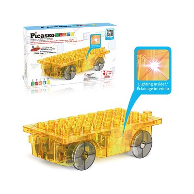 PICASSO-TILES 1 PC Motorized Car Base, Magnetic Tiles, Building Blocks, STEM Toys for Kids 3+