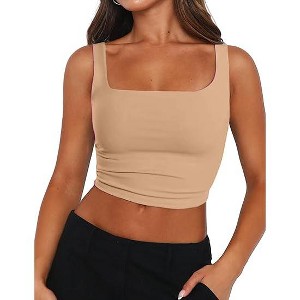 Zeagoo Women's Square Neck Sleeveless Crop Tops Cute Double Layer Casual Slim Fit Trendy Tank Tops - 1 of 4