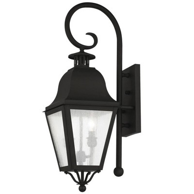 Elegant Bronze & Black Seeded Glass Outdoor Lantern