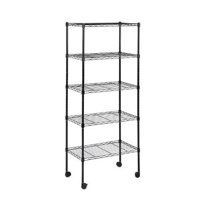 Vynxaria Chrome 5-Tier Utility Storage Shelves, Stackable Wire Organizer, 21" W x 12" D x 54" H