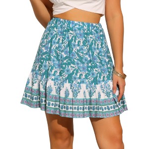 INSPIRE CHIC Women's Floral Print High Rise Waist Elastic Mini Skirts - 1 of 4