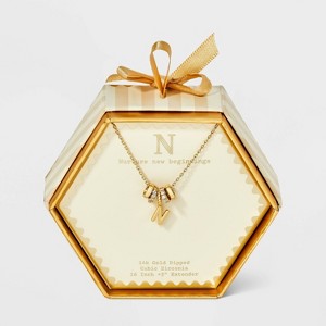 14K Gold Dipped Cubic Zirconia Rondelle Initial Necklace - A New Day™ Gold - 1 of 4