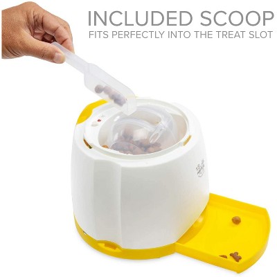 Yellow and White Dog Treat Dispenser with Remote Button