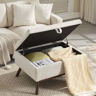 Grungis Microsuede Square Storage Benches with Safety Hinge,Modern Upholstered Storage Ottoman,Storage Ottoman Benches for Living Room,Bedroom