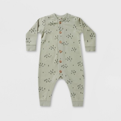 Q by Quincy Mae Baby Trees Fleece Jumpsuit - Sage Green 6-12M