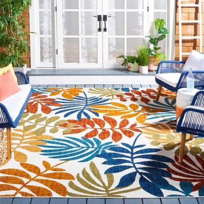 Cabana 5'3" Square Red and Blue Floral Synthetic Area Rug